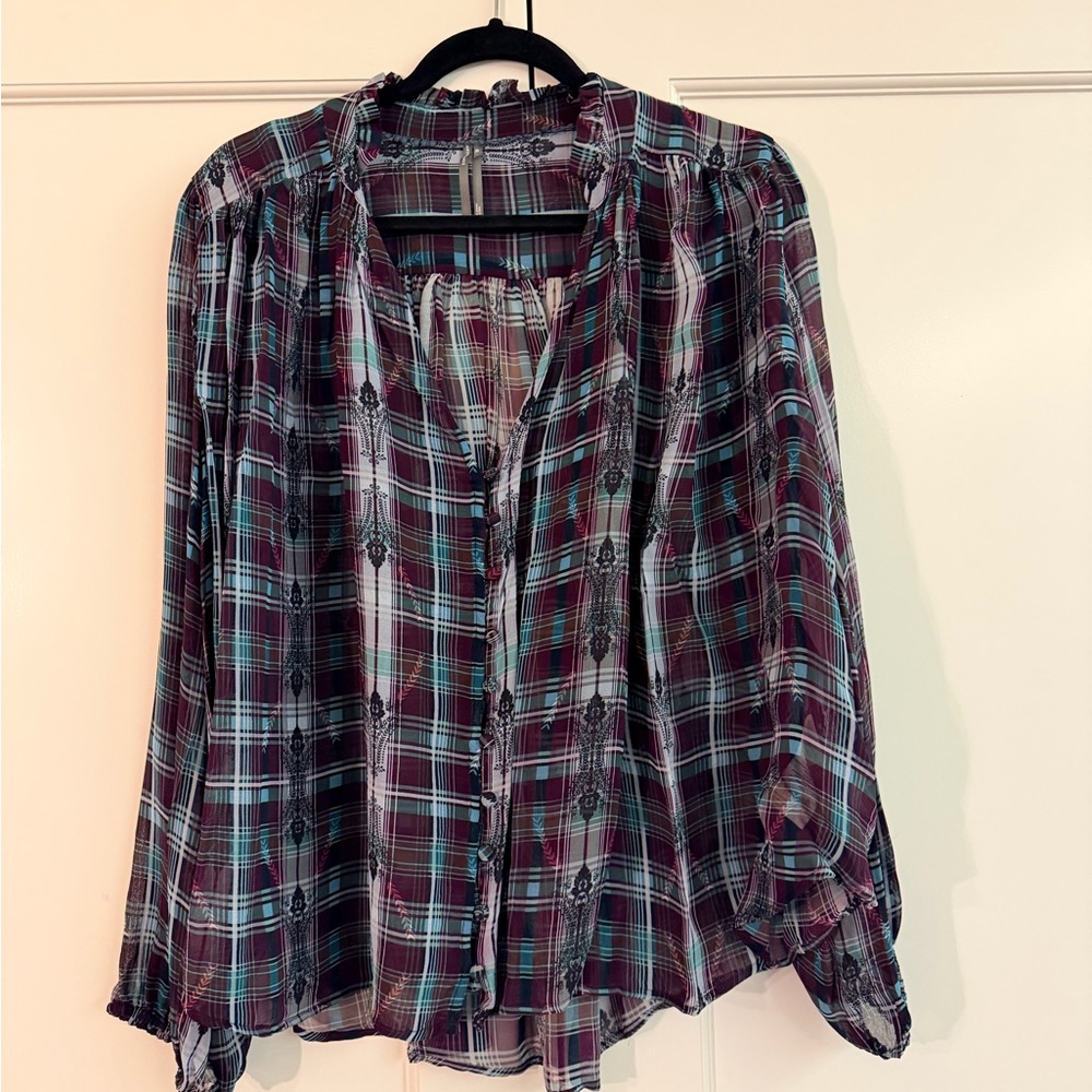 Anthropologie Plaid Blouse - Red, Blue, and White